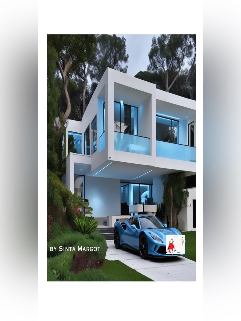 Blue Modern Architectural Art Poster